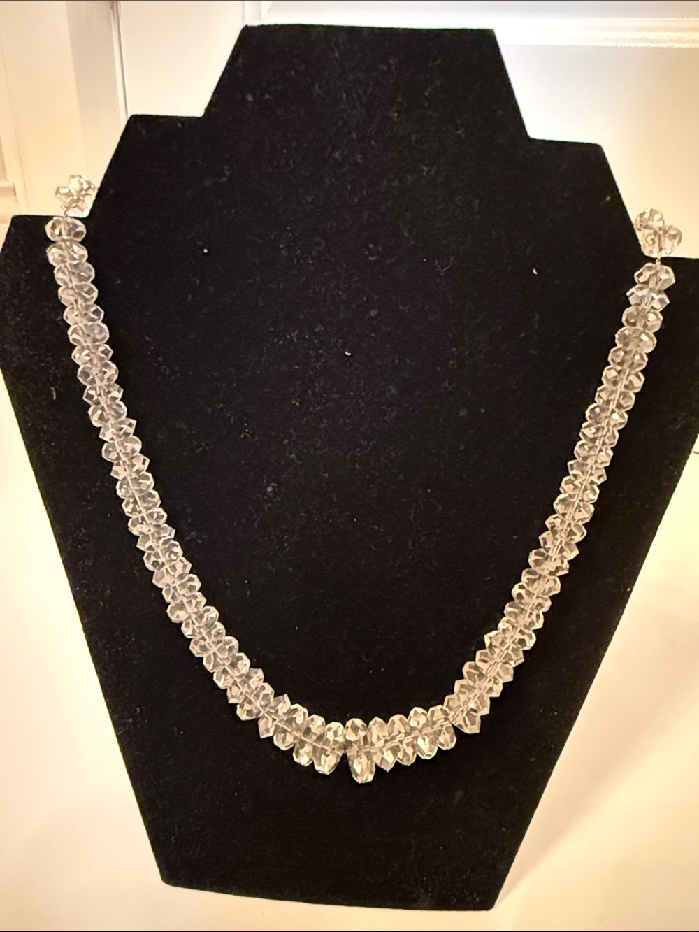 NECKLACE GRADUATED BEADS CUT CRYSTAL TIRES SILVER CHAIN 17.5” VINTAGE